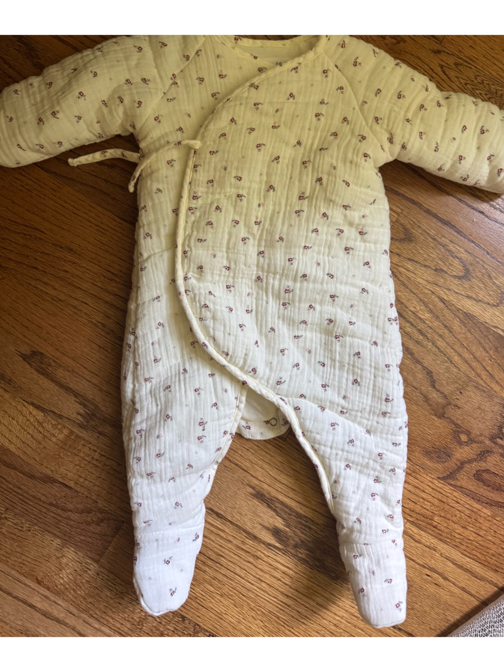 Zara Cream Muslin Footed One-Piece with Tiny Pink Floral Print 3-6 months